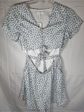 LUCCA Blue Floral Open Midriff Romper